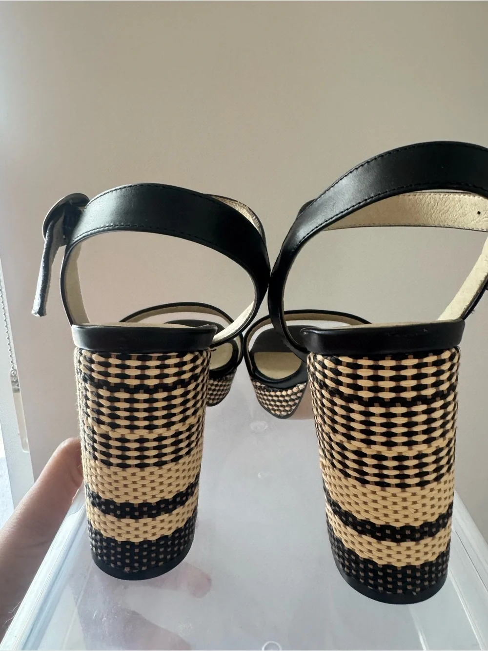 Black Woven-Block Heel Sandals